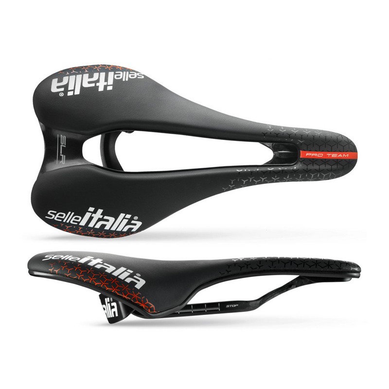 Siodło SELLE ITALIA SLR BOOST PRO TEAM SUPERFLOW KIT CARBONIO S (id match - S3) carbon/keramic 7x9, fibra-tek, czarne (NEW)