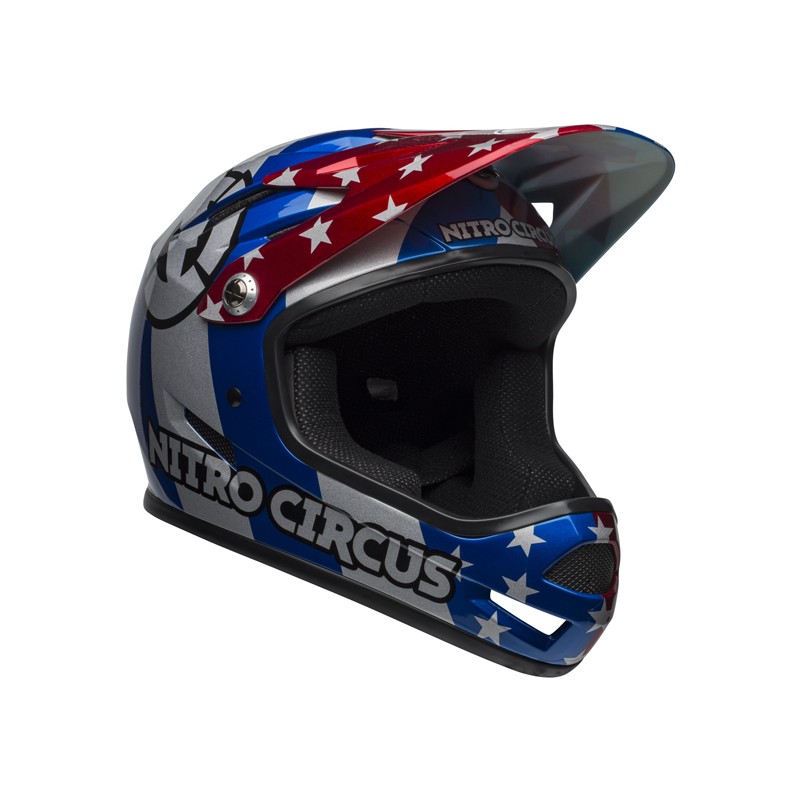 Kask full face BELL SANCTION nitro circus gloss silver blue red