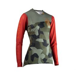 LEATT KOSZULKA ROWEROWA (DAMSKA) MTB GRAVITY 4.0 JERSEY CAMO KOLOR ZIELONY/BORDOWY ROZMIAR S