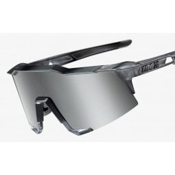 Okulary 100% SPEEDCRAFT Polished Translucent Crystal Grey - HiPER Silver Mirror Lens (Szkła Srebrne Lustrzane, przepuszczalność 
